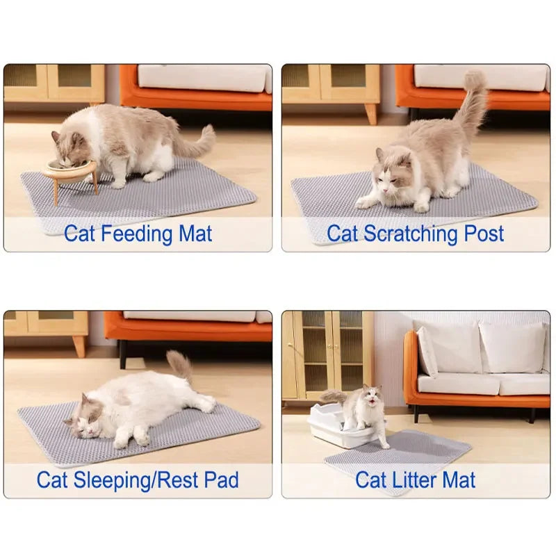 Cat Litter Mat Non-Slip Large Pet Litter Box Mat Double Layer Wear-Resistant Waterproof Cat Litter Mat Pet Cleaning Supplies