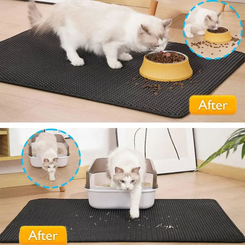 Cat Litter Mat Non-Slip Large Pet Litter Box Mat Double Layer Wear-Resistant Waterproof Cat Litter Mat Pet Cleaning Supplies