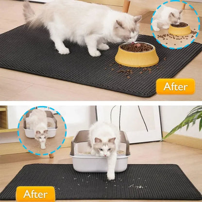 Cat Litter Mat Non-Slip Large Pet Litter Box Mat Double Layer Wear-Resistant Waterproof Cat Litter Mat Pet Cleaning Supplies