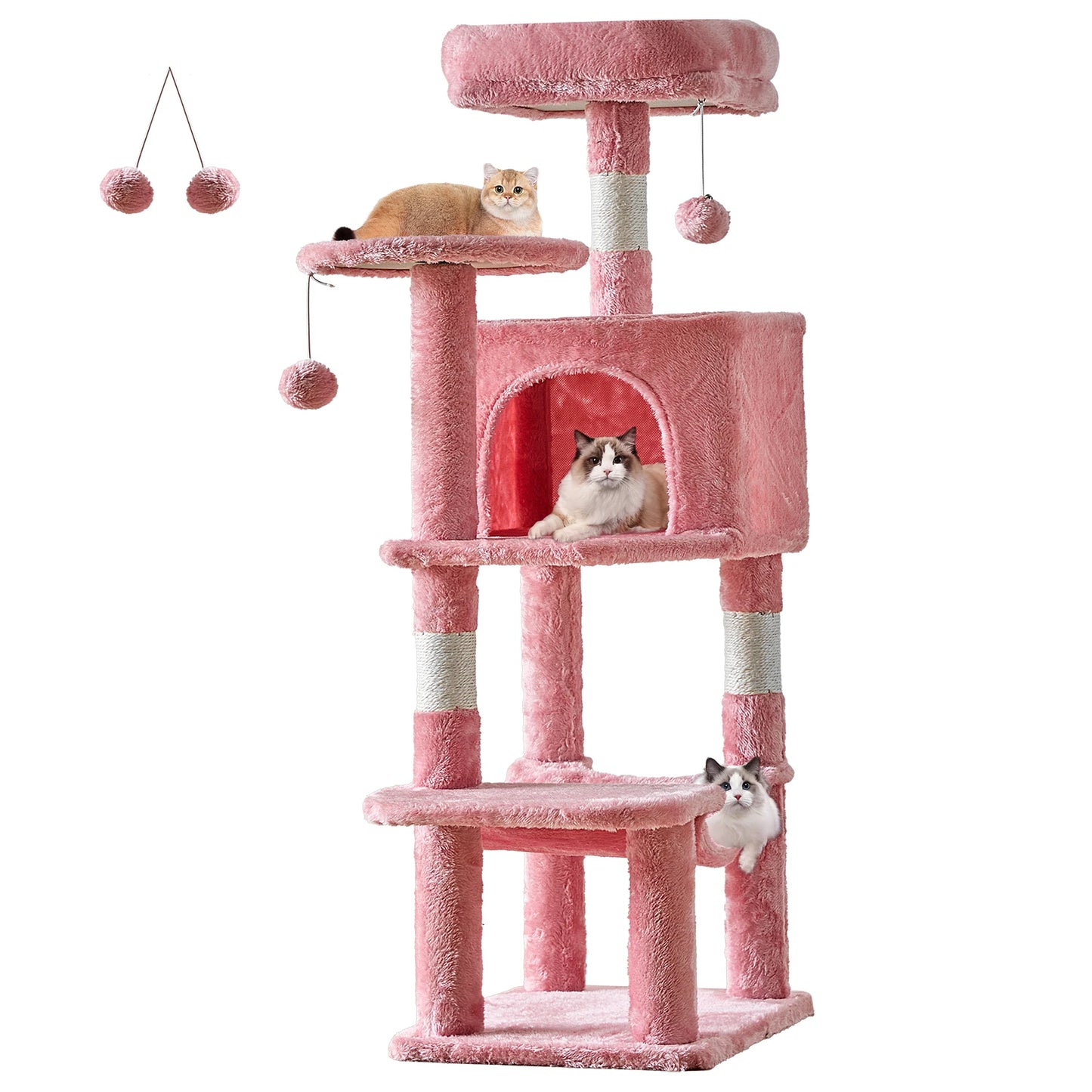 JHK 44-inch Tall Multi-Cat Climbing Tower Cat Tree Pet Furniture with Natural Sisal Scratching Posts Stable Pet House for Indoor Cats