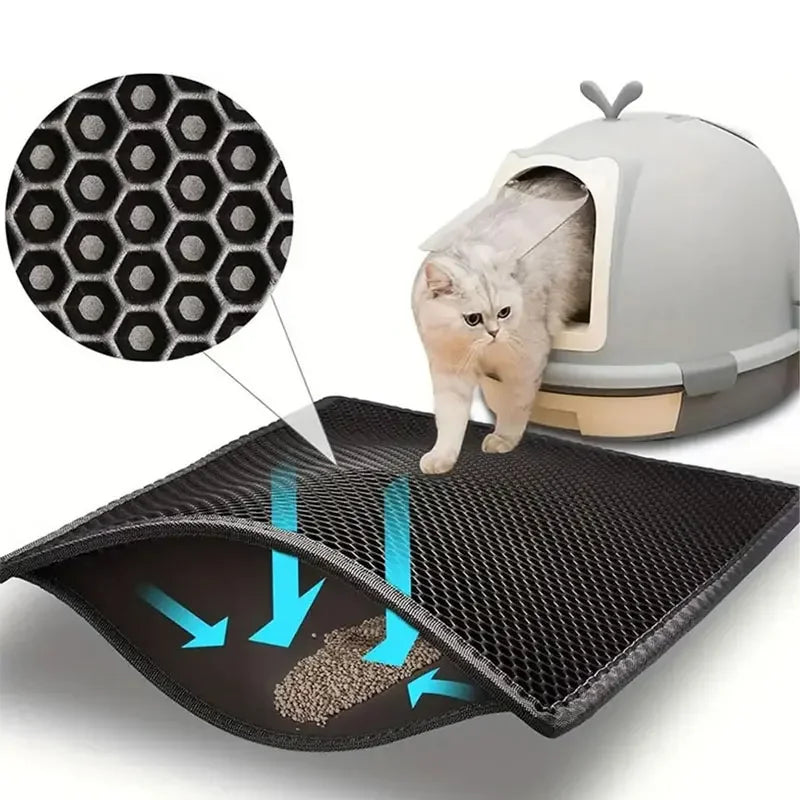 Cat Litter Mat Non-Slip Large Pet Litter Box Mat Double Layer Wear-Resistant Waterproof Cat Litter Mat Pet Cleaning Supplies