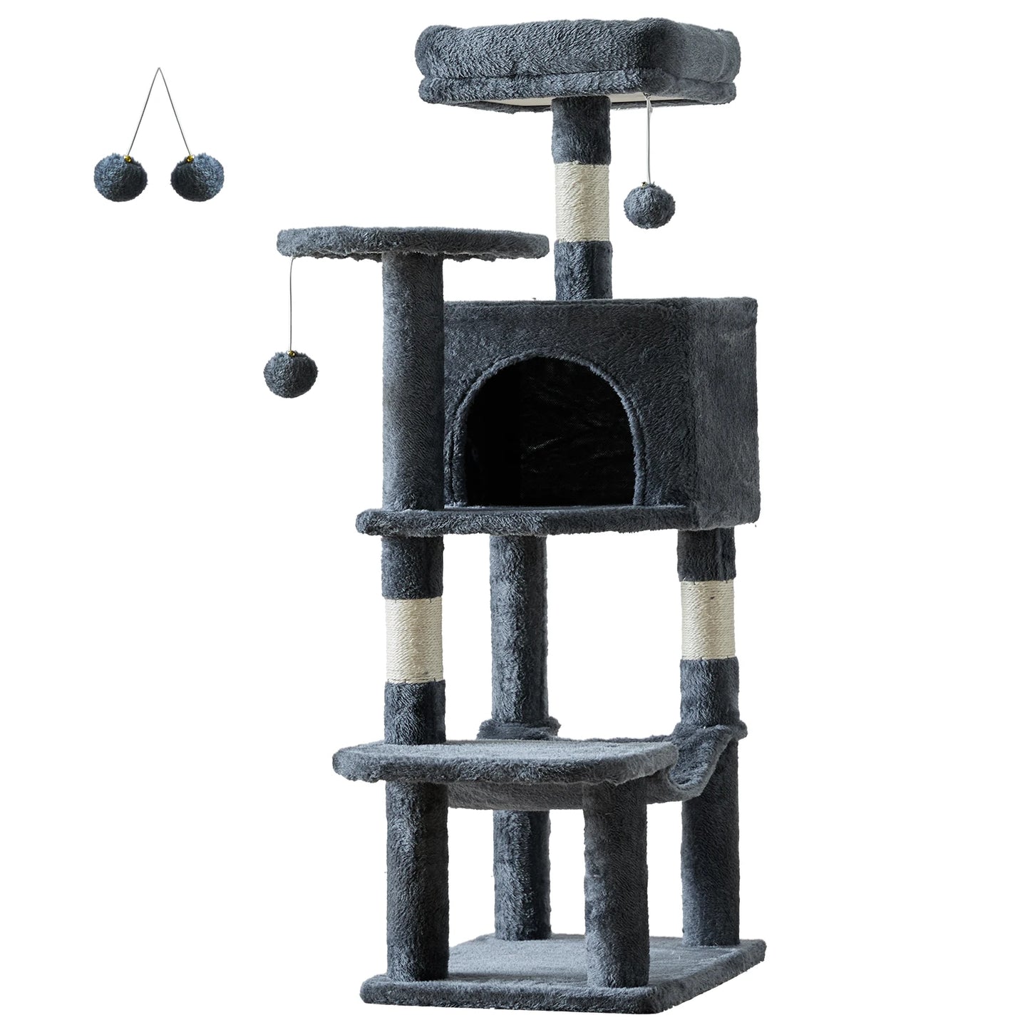 JHK 44-inch Tall Multi-Cat Climbing Tower Cat Tree Pet Furniture with Natural Sisal Scratching Posts Stable Pet House for Indoor Cats