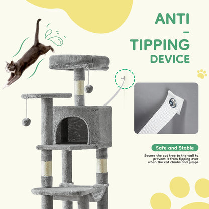 JHK 44-inch Tall Multi-Cat Climbing Tower Cat Tree Pet Furniture with Natural Sisal Scratching Posts Stable Pet House for Indoor Cats