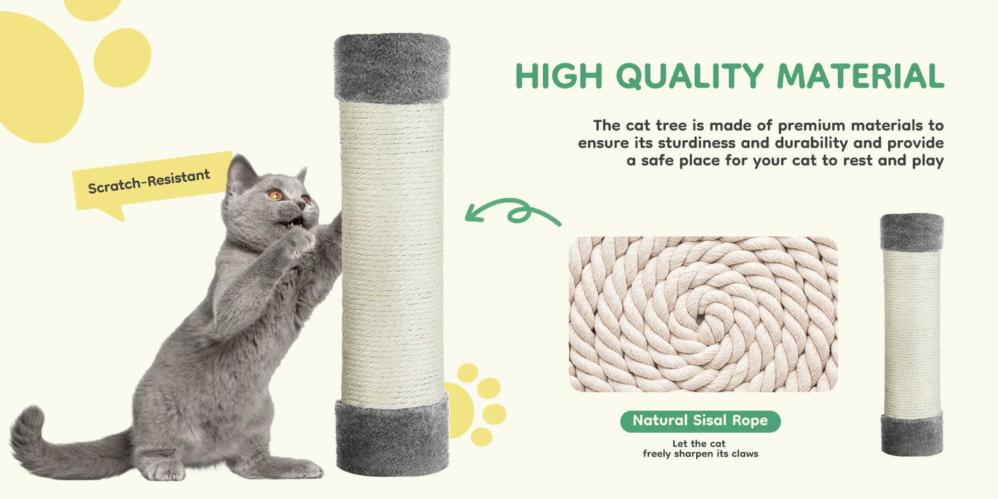 JHK 44-inch Tall Multi-Cat Climbing Tower Cat Tree Pet Furniture with Natural Sisal Scratching Posts Stable Pet House for Indoor Cats