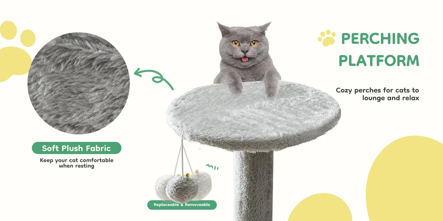 JHK 44-inch Tall Multi-Cat Climbing Tower Cat Tree Pet Furniture with Natural Sisal Scratching Posts Stable Pet House for Indoor Cats