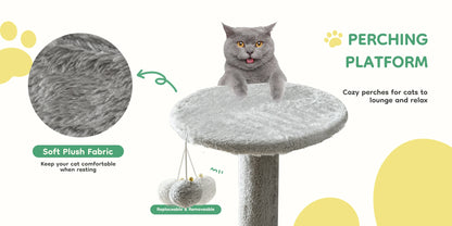 JHK 44-inch Tall Multi-Cat Climbing Tower Cat Tree Pet Furniture with Natural Sisal Scratching Posts Stable Pet House for Indoor Cats