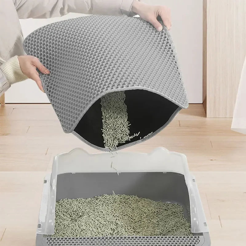 Cat Litter Mat Non-Slip Large Pet Litter Box Mat Double Layer Wear-Resistant Waterproof Cat Litter Mat Pet Cleaning Supplies