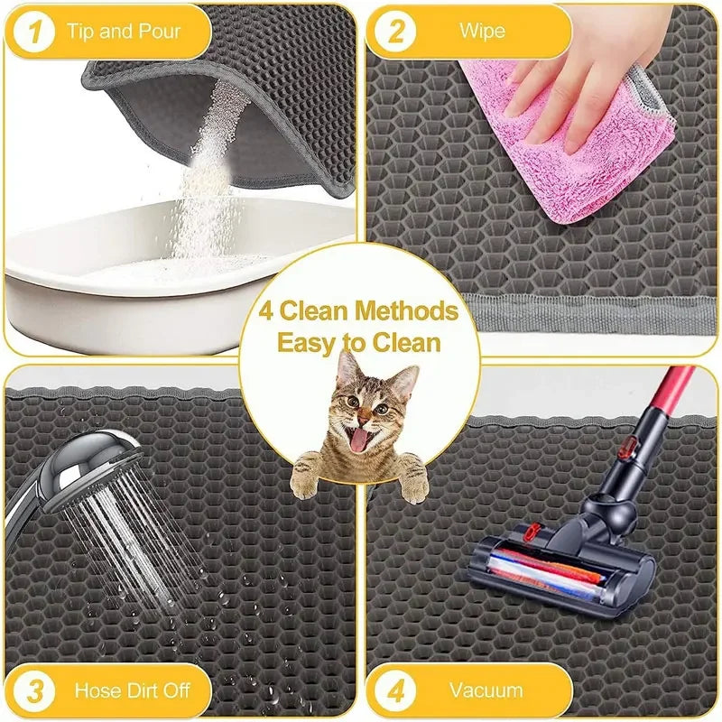 Cat Litter Mat Non-Slip Large Pet Litter Box Mat Double Layer Wear-Resistant Waterproof Cat Litter Mat Pet Cleaning Supplies