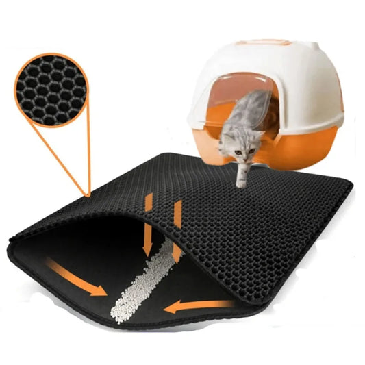 Cat Litter Mat Non-Slip Large Pet Litter Box Mat Double Layer Wear-Resistant Waterproof Cat Litter Mat Pet Cleaning Supplies
