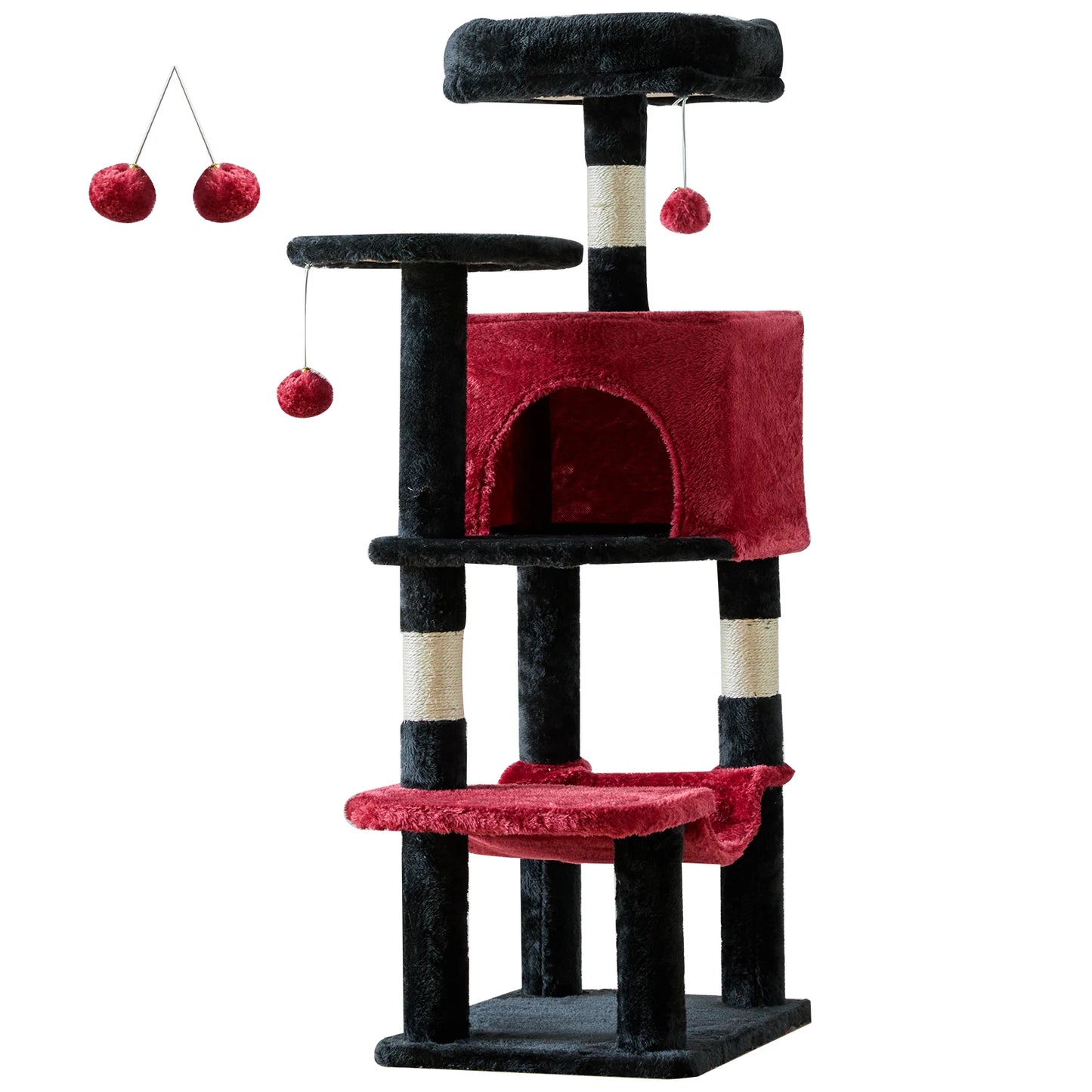 JHK 44-inch Tall Multi-Cat Climbing Tower Cat Tree Pet Furniture with Natural Sisal Scratching Posts Stable Pet House for Indoor Cats