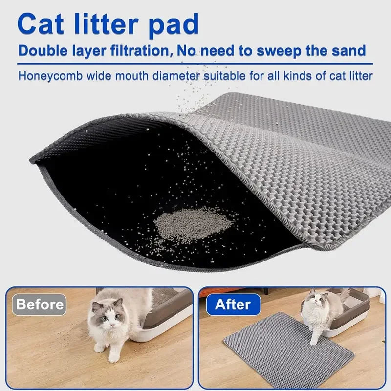 Cat Litter Mat Non-Slip Large Pet Litter Box Mat Double Layer Wear-Resistant Waterproof Cat Litter Mat Pet Cleaning Supplies