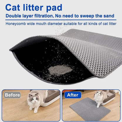 Cat Litter Mat Non-Slip Large Pet Litter Box Mat Double Layer Wear-Resistant Waterproof Cat Litter Mat Pet Cleaning Supplies