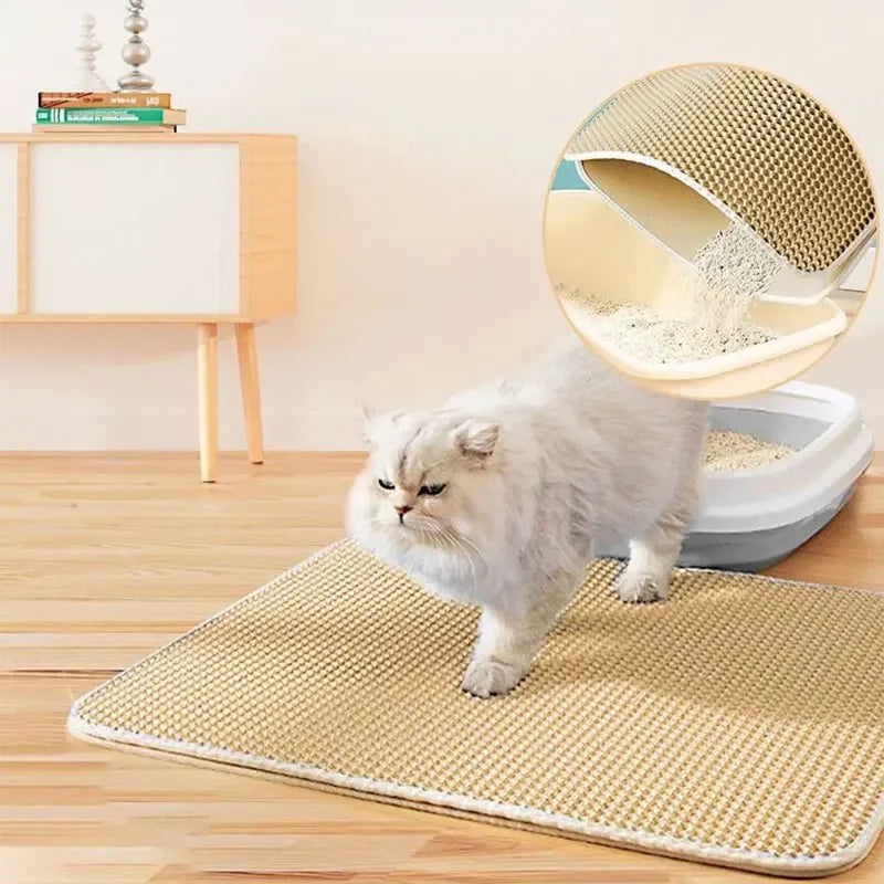 Cat Litter Mat Non-Slip Large Pet Litter Box Mat Double Layer Wear-Resistant Waterproof Cat Litter Mat Pet Cleaning Supplies