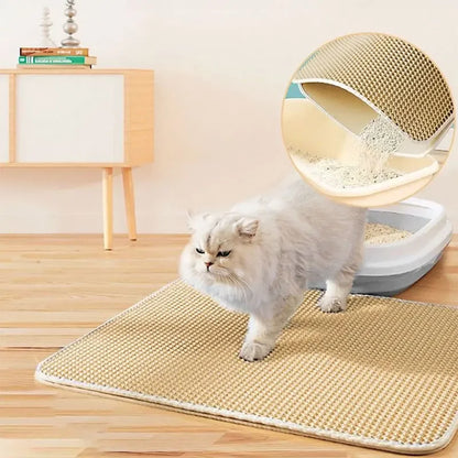 Cat Litter Mat Non-Slip Large Pet Litter Box Mat Double Layer Wear-Resistant Waterproof Cat Litter Mat Pet Cleaning Supplies