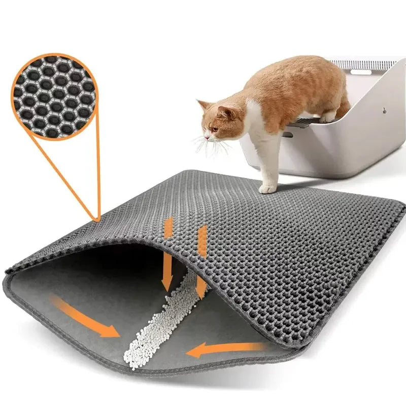 Cat Litter Mat Non-Slip Large Pet Litter Box Mat Double Layer Wear-Resistant Waterproof Cat Litter Mat Pet Cleaning Supplies