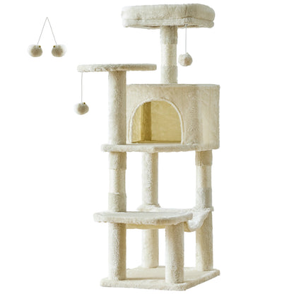 JHK 44-inch Tall Multi-Cat Climbing Tower Cat Tree Pet Furniture with Natural Sisal Scratching Posts Stable Pet House for Indoor Cats