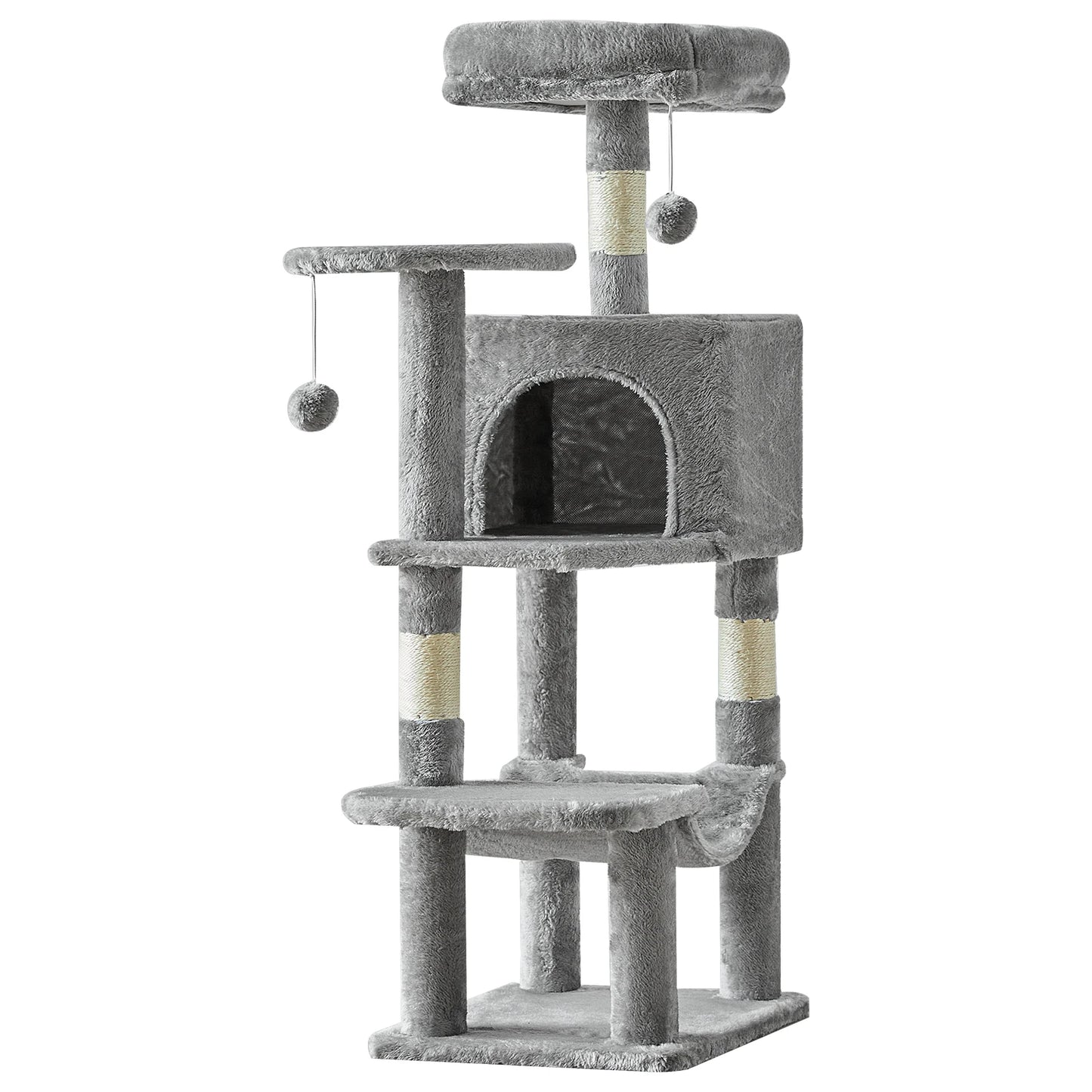 JHK 44-inch Tall Multi-Cat Climbing Tower Cat Tree Pet Furniture with Natural Sisal Scratching Posts Stable Pet House for Indoor Cats