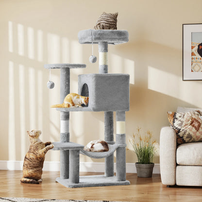 JHK 44-inch Tall Multi-Cat Climbing Tower Cat Tree Pet Furniture with Natural Sisal Scratching Posts Stable Pet House for Indoor Cats