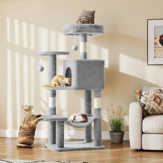 JHK 44-inch Tall Multi-Cat Climbing Tower Cat Tree Pet Furniture with Natural Sisal Scratching Posts Stable Pet House for Indoor Cats